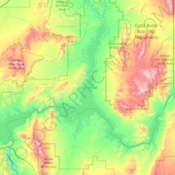 Mapa topográfico Lake Mead, altitude, relevo