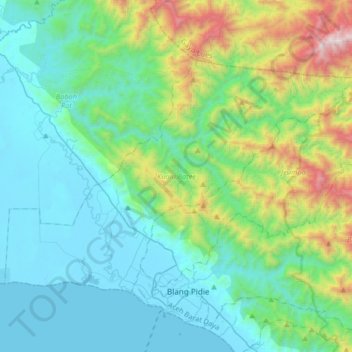 Mapa topográfico Kuala Batee, altitude, relevo