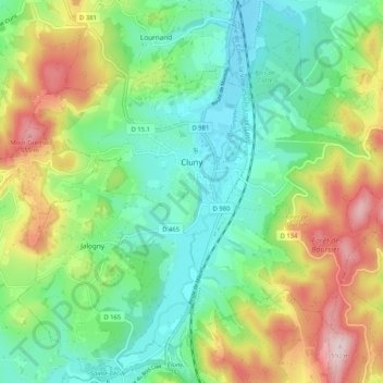 Mapa topográfico Cluny, altitude, relevo