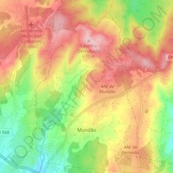 Mapa topográfico Mundão, altitude, relevo