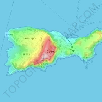 Mapa topográfico Capri, altitude, relevo