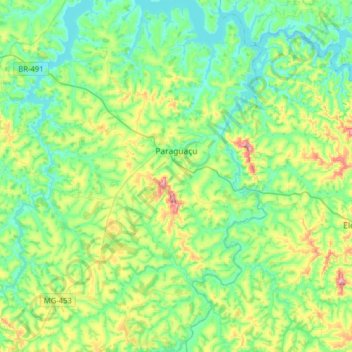 Mapa topográfico Paraguaçu, altitude, relevo