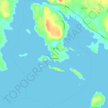 Mapa topográfico Sorrento, altitude, relevo