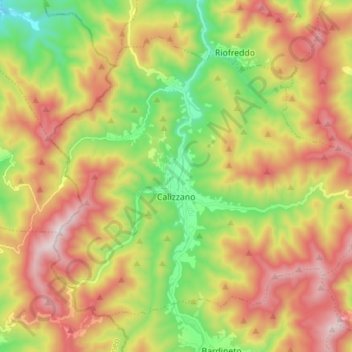 Mapa topográfico Calizzano, altitude, relevo