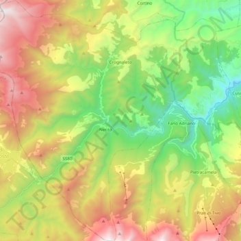 Mapa topográfico Crognaleto, altitude, relevo