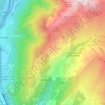 Mapa topográfico Montgellafrey, altitude, relevo