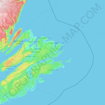 Mapa topográfico Cape Breton County, altitude, relevo