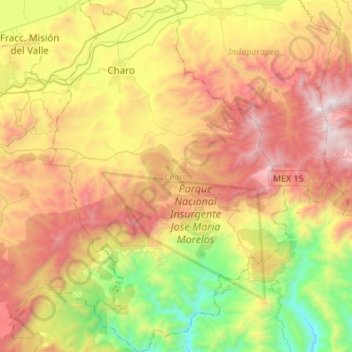 Mapa topográfico Charo, altitude, relevo