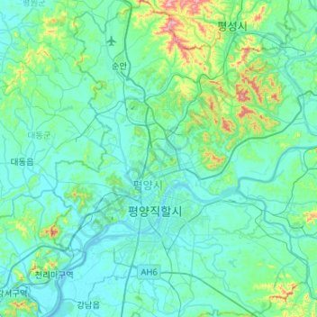 Mapa topográfico Pyongyang, altitude, relevo