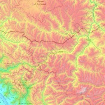 Mapa topográfico Kargil, altitude, relevo