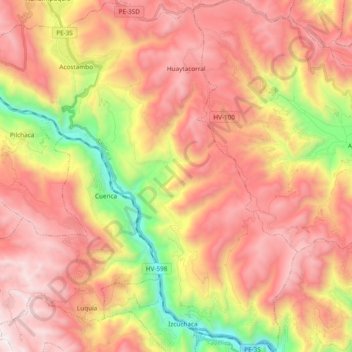 Mapa topográfico Acostambo, altitude, relevo
