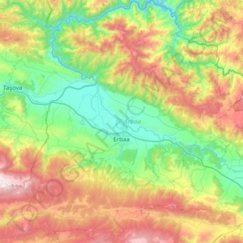Mapa topográfico Erbaa, altitude, relevo