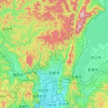 Mapa topográfico Kyoto, altitude, relevo