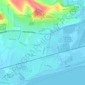 Mapa topográfico Lancing, altitude, relevo