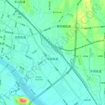 Mapa topográfico 车站街道, altitude, relevo