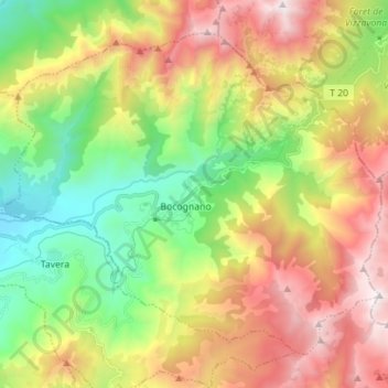 Mapa topográfico Bocognano, altitude, relevo