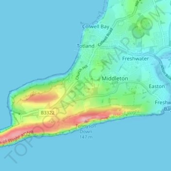 Mapa topográfico Totland, altitude, relevo