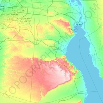 Mapa topográfico Suez, altitude, relevo