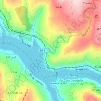 Mapa topográfico Ribadouro, altitude, relevo