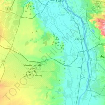 Mapa topográfico Menfis y su necrópolis – Zonas de las pirámides desde Guizeh hasta Dahshur, altitude, relevo