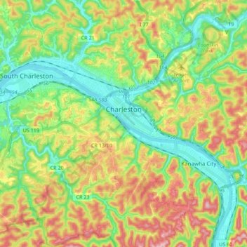 Mapa topográfico Charleston, altitude, relevo
