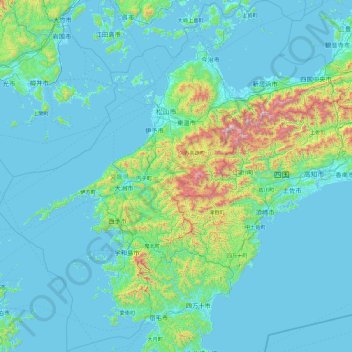 Mapa topográfico Region Shikoku, altitude, relevo