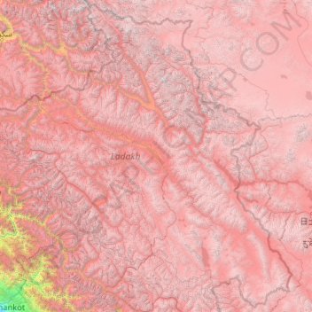 Mapa topográfico Ladakh, altitude, relevo