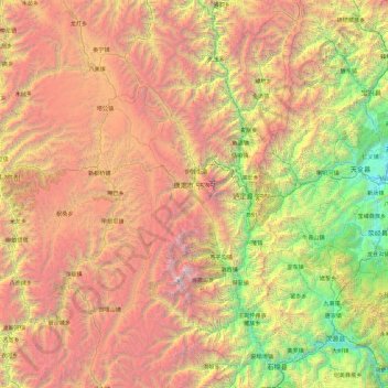 Mapa topográfico Kangding, altitude, relevo