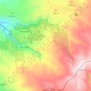 Mapa topográfico Ermida, altitude, relevo
