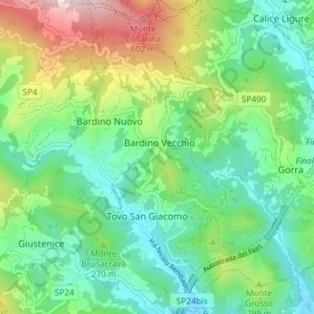 Mapa topográfico Tovo San Giacomo, altitude, relevo