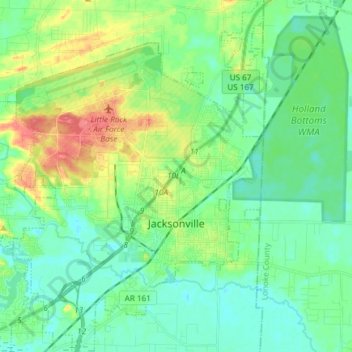 Mapa topográfico Jacksonville, altitude, relevo