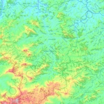 Mapa topográfico Carvalhos, altitude, relevo
