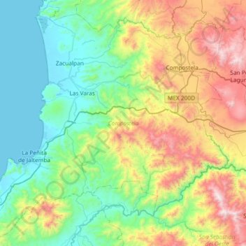 Mapa topográfico Compostela, altitude, relevo