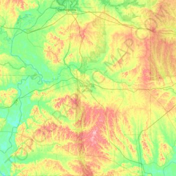 Mapa topográfico Marengo County, altitude, relevo