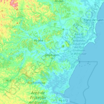 Mapa topográfico Sirinhaém, altitude, relevo