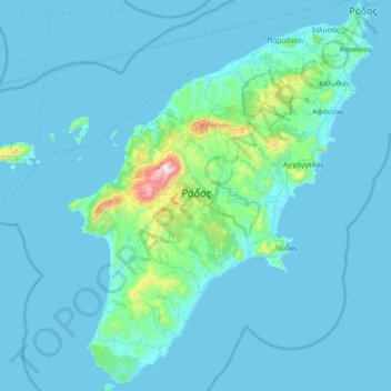 Mapa topográfico Rhodes, altitude, relevo