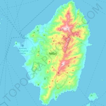 Mapa topográfico Naxos, altitude, relevo