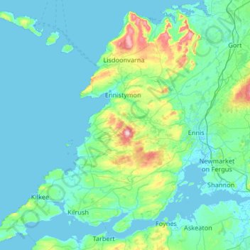 Mapa topográfico West Clare Municipal District, altitude, relevo