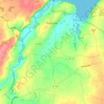 Mapa topográfico Pléboulle, altitude, relevo