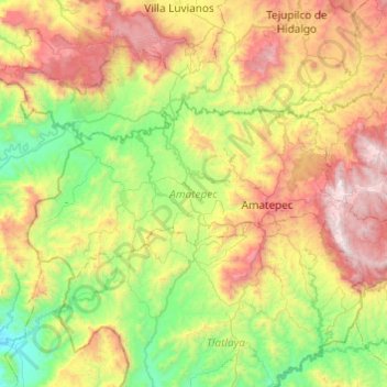 Mapa topográfico Amatepec, altitude, relevo