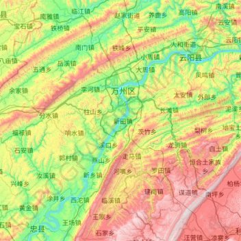 Mapa topográfico Wanzhou, altitude, relevo
