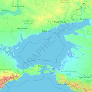 Mapa topográfico Mar de Azov, altitude, relevo