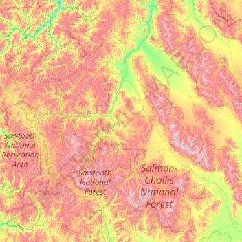 Mapa topográfico Custer County, altitude, relevo