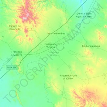 Mapa topográfico Guadalupe Victoria, altitude, relevo