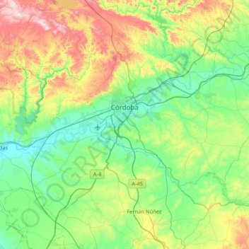 Mapa topográfico Cordoue, altitude, relevo