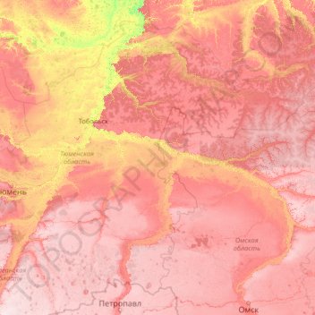 Mapa topográfico Тюменская область, altitude, relevo