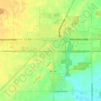 Mapa topográfico West Unity, altitude, relevo