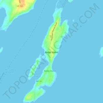 Mapa topográfico Bailey Island, altitude, relevo