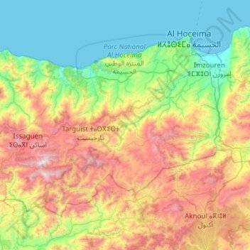 Mapa topográfico Province d'Al Hoceima إقليم الحسيمة, altitude, relevo