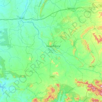 Mapa topográfico Devgadh Baria, altitude, relevo